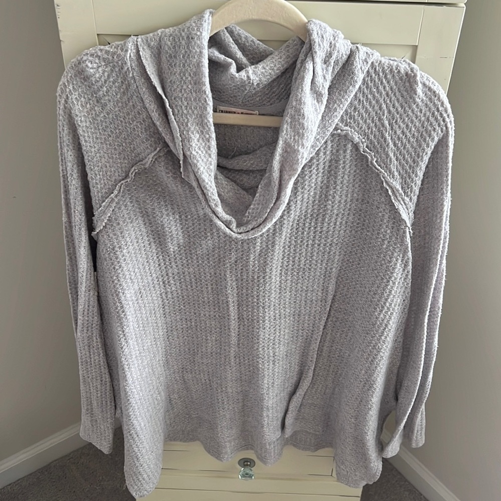 Gray funnel neck sweater. Size L
